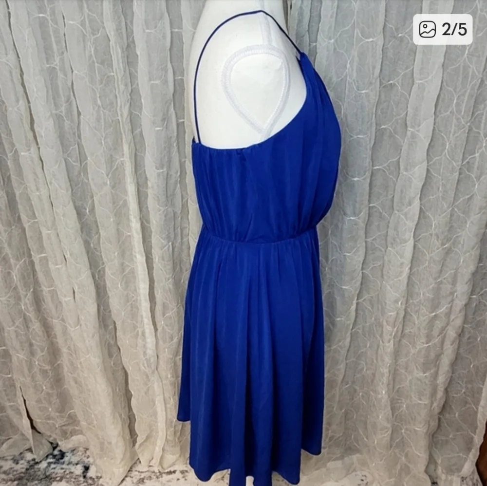 J. Crew Royal Blue Silk Staps Faux Wrap Fit & Flare Skater Cocktail Mini Dress 8